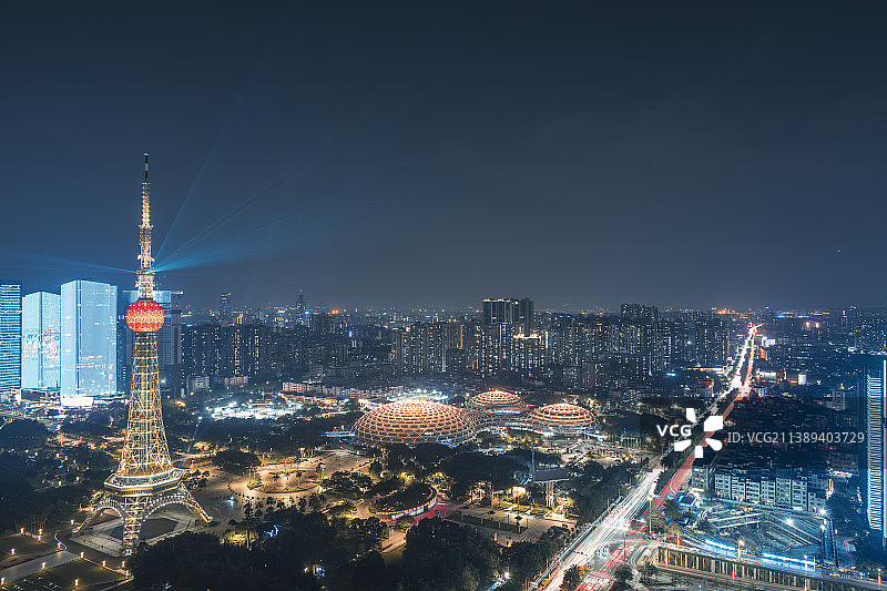 航拍佛山电视塔-岭南明珠体育馆夜景图片素材