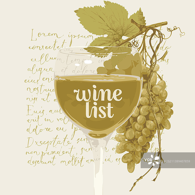 酒单与葡萄酒杯葡萄和lorem ipsum图片素材