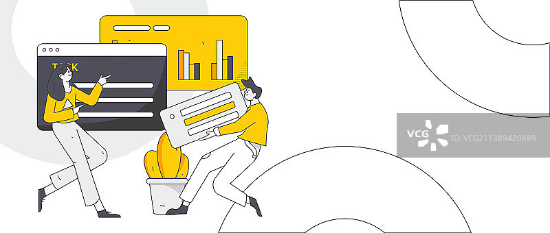 商务工作中的人物线条矢量运营插画图片素材