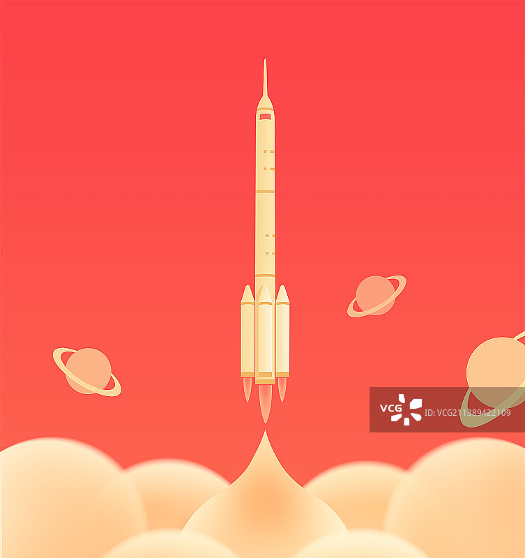红金航天火箭发射矢量插画，中国航天日，航天成就庆典庆祝新年春节中秋节插画图片素材