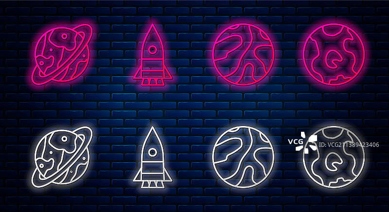 火箭、流星和太空舱线条组合图片素材