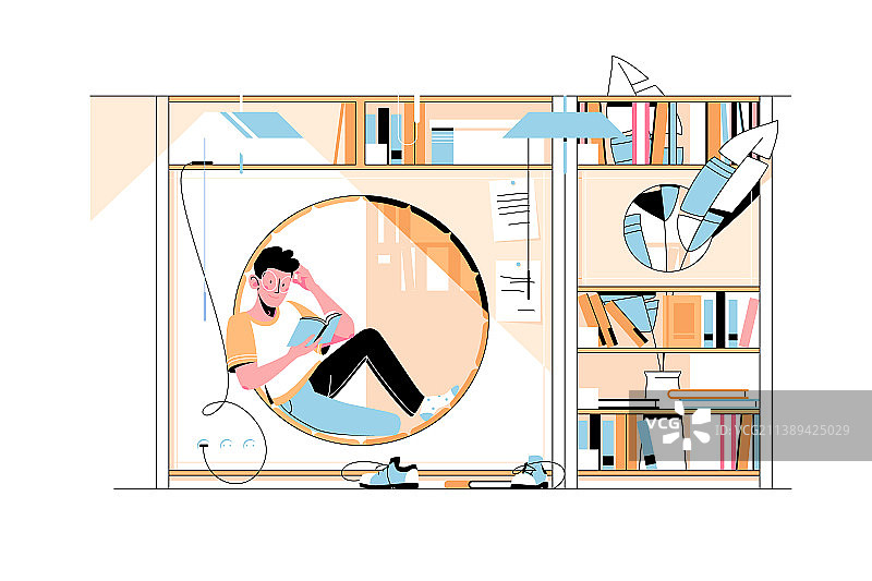 在现代图书馆里的男子图片素材