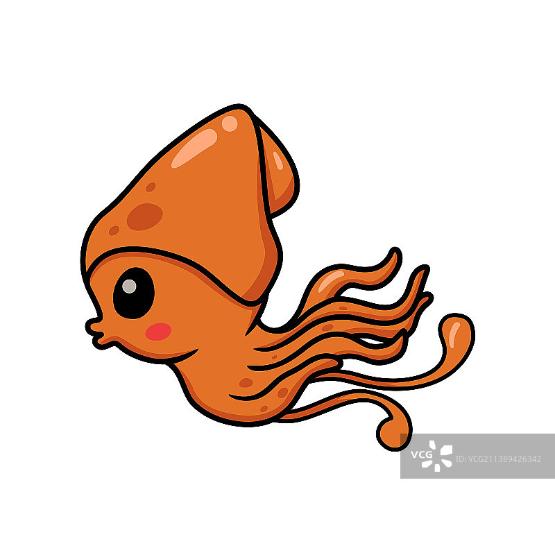 可爱的小鱿鱼卡通游泳图片素材