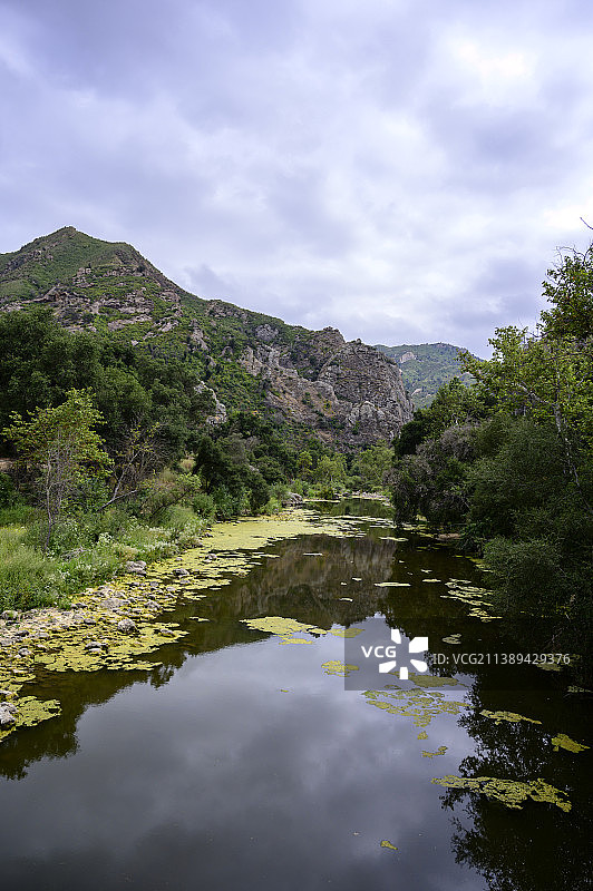 美国加利福尼亚州阿古拉山湖畔树木的风景图片素材
