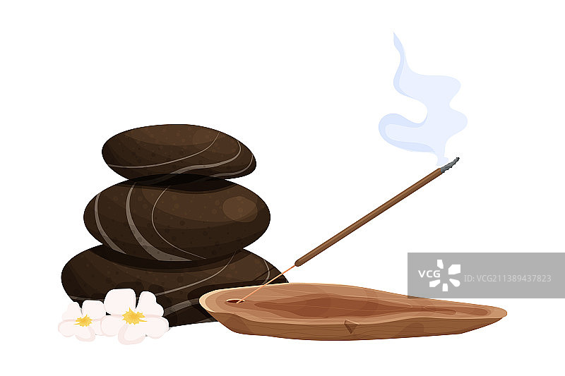 带烟雾的木制香炉上的香薰棒图片素材