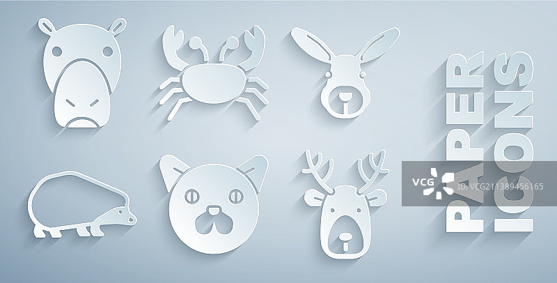 猫、兔头、刺猬、鹿与鹿角套装图片素材