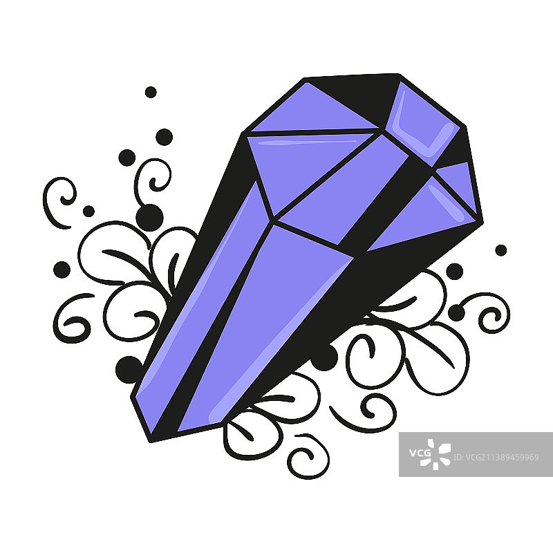 带有装饰树叶线条艺术的紫色水晶图片素材