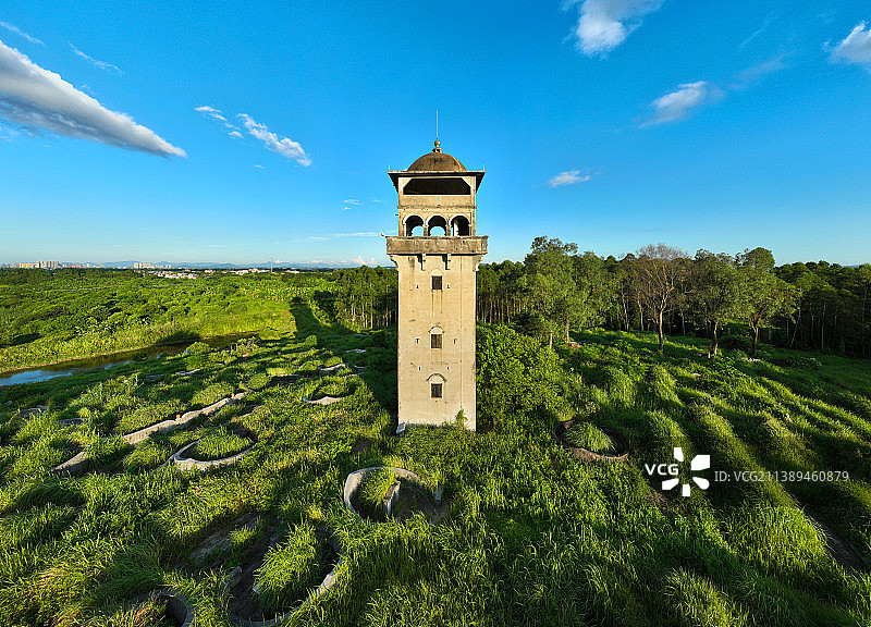 广东省江门市世界遗产开平碉楼与古村落方氏灯楼航拍图片素材