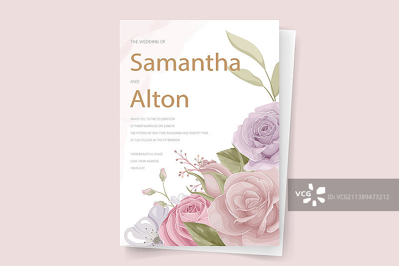 玫瑰花婚礼邀请函模板图片素材