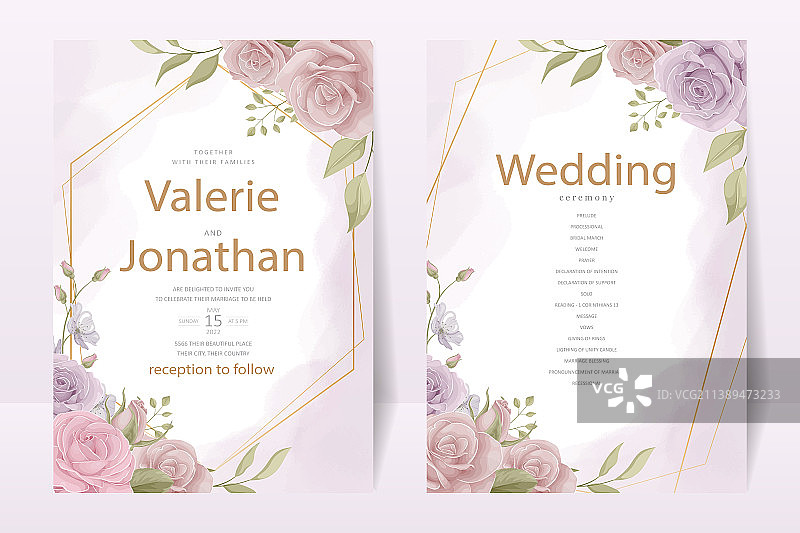 玫瑰花婚礼邀请函模板图片素材