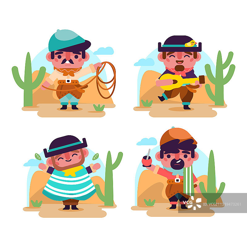 扁平风格阿根廷高乔人角色合集图片素材