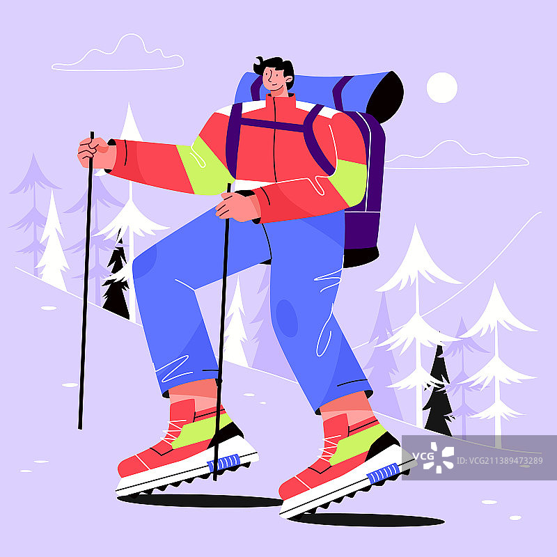 手绘雪鞋健行图片素材