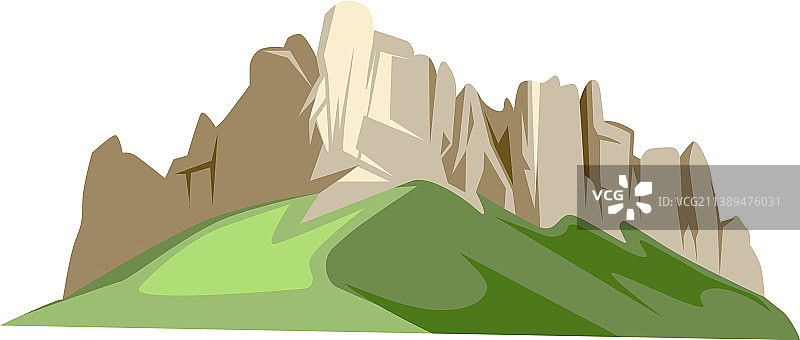 绿色山丘上的岩石山卡通风景图片素材