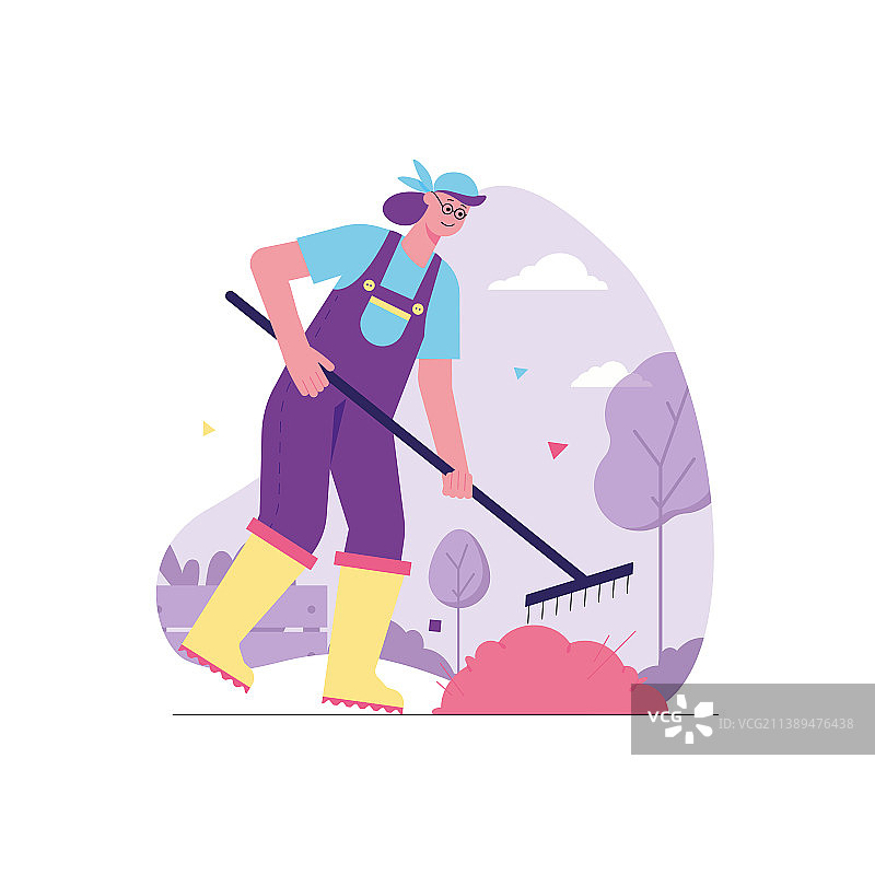 园林工作和种植植物的现代扁平概念图片素材