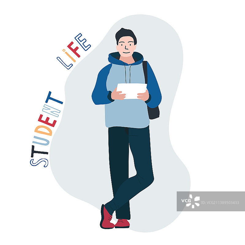 扁平风可爱男孩学生角色与字母图片素材