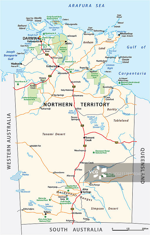 道路和国家公园地图（北部地区）图片素材
