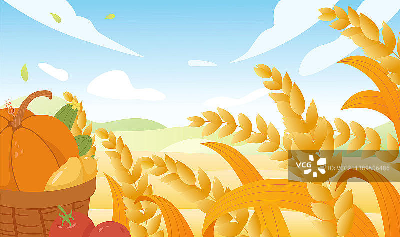 秋天立秋节秋收丰收自然风景矢量卡通渐变插画图片素材