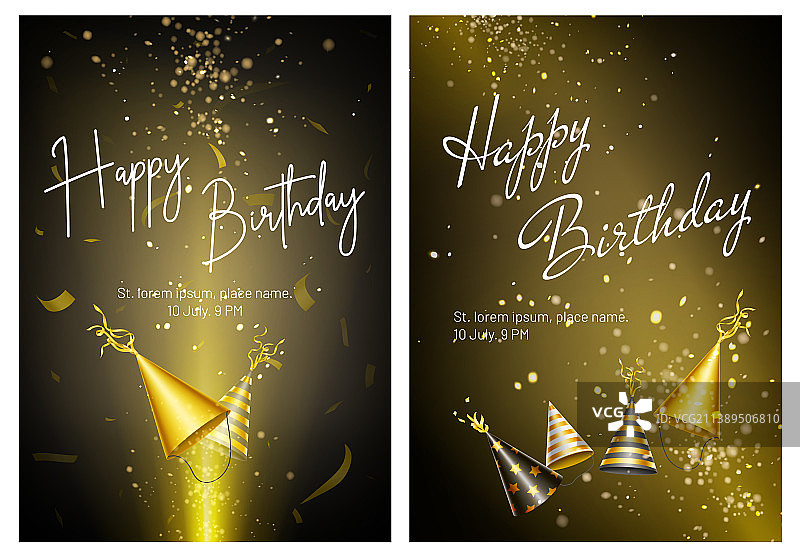 金色派对帽生日贺卡图片素材