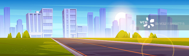 通往高楼林立城市的空旷高速公路图片素材