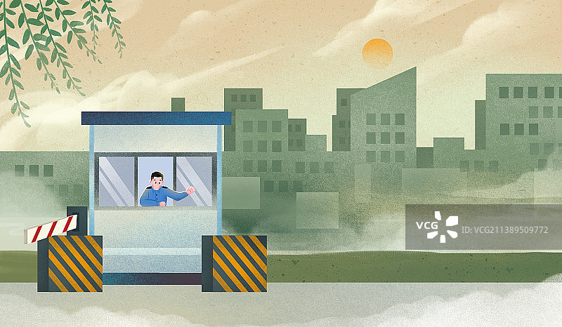 小区设立保安亭的安保人员图片素材