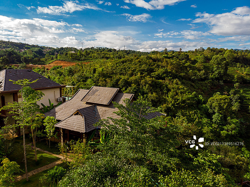 云南普洱澜沧景迈山茶园村寨图片素材