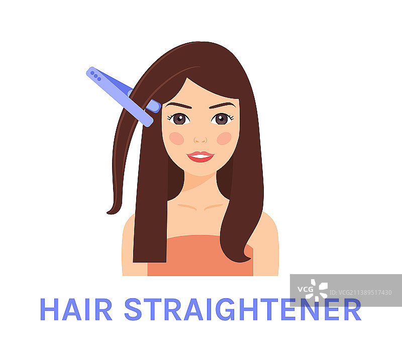 使用直发器的漂亮棕发年轻女性图片素材