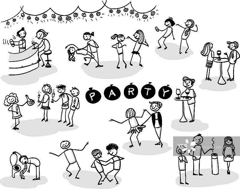 一起跳舞玩耍的火柴人图片素材