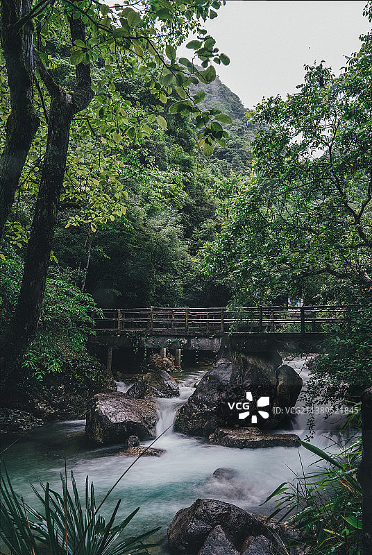 林间河流小桥流水图片素材