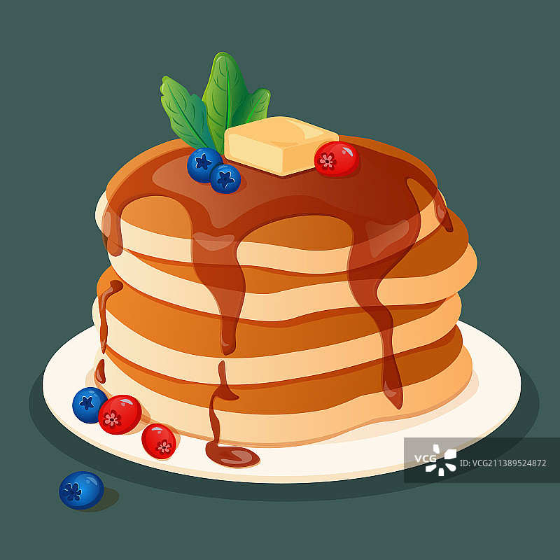 糖浆或蜂蜜薄煎饼组合图片素材