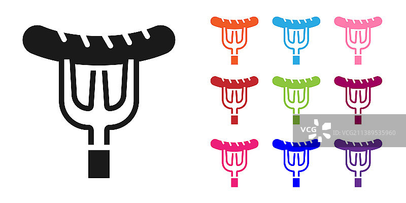 叉子上的黑色香肠图标图片素材