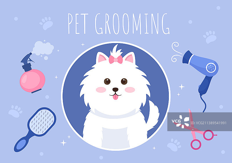 扁平卡通风格的猫狗宠物美容图片素材