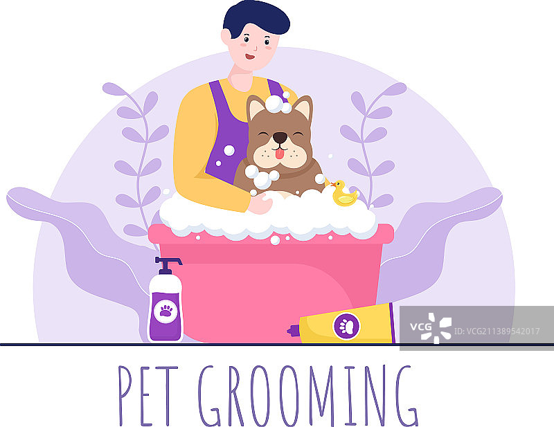扁平卡通风格的猫狗宠物美容图片素材