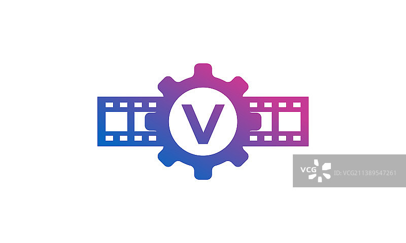 首字母V齿轮卷轴条纹图片素材