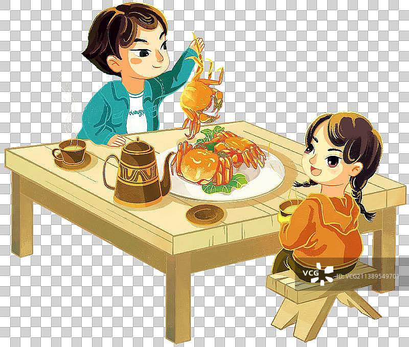 吃螃蟹的男孩女孩图片素材