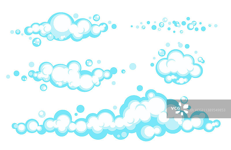 浅蓝色卡通泡泡肥皂泡沫套装图片素材