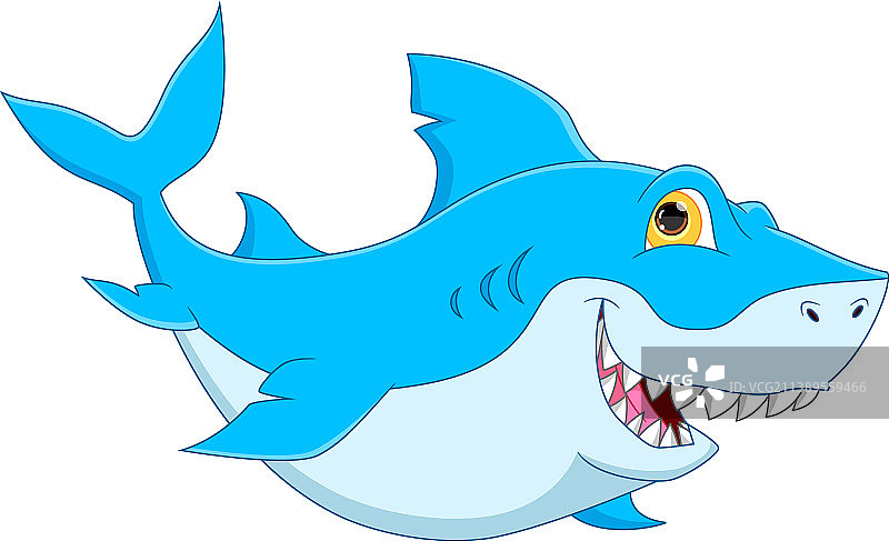 白色背景上隔离的有趣卡通鲨鱼图片素材