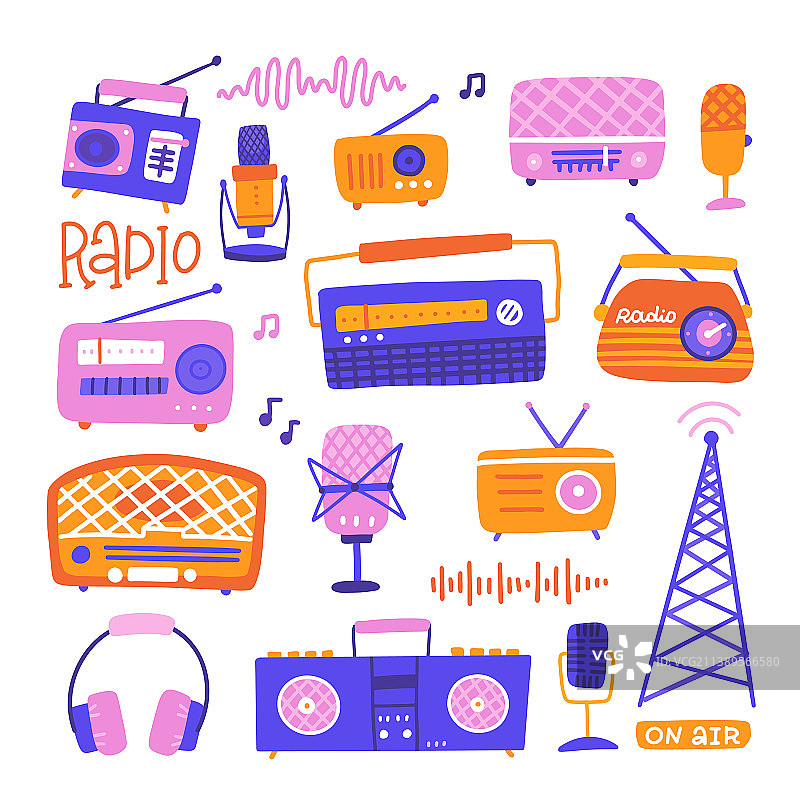 带有无线电麦克风耳机的复古套装图片素材