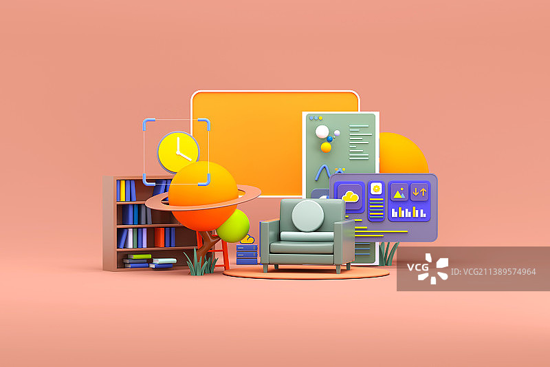 3D渲染卡通家居场景图片素材