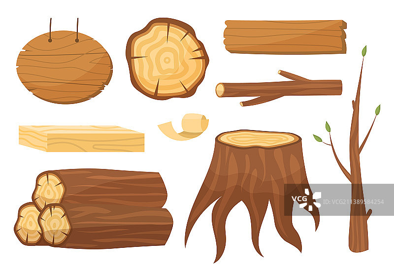 逼真的一组木制原材料图片素材