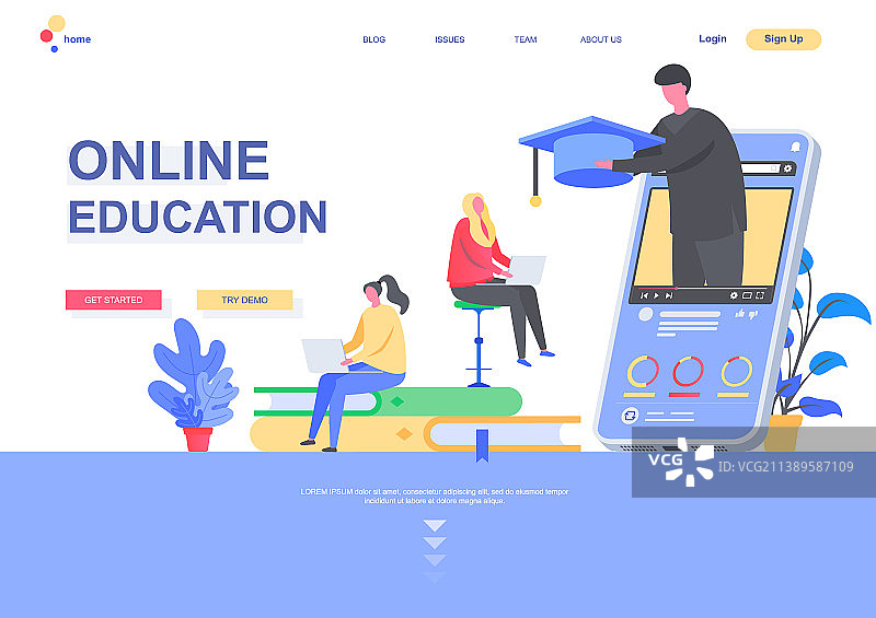 在线教育扁平风着陆页模板图片素材