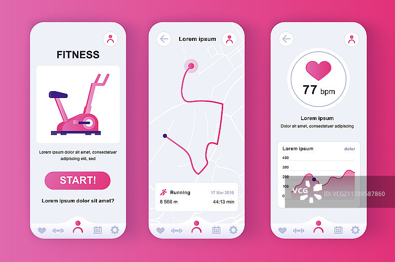 独特的粉色拟物健身锻炼设计套件图片素材