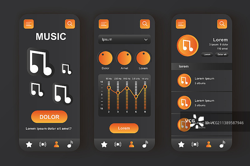 独特的拟态黑色音乐播放器设计套件图片素材