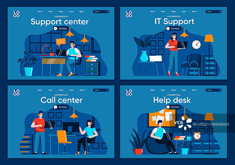 支持服务扁平化着陆页图片素材