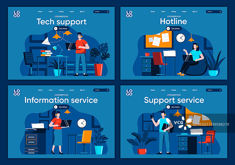 IT支持扁平化着陆页帮助热线图片素材