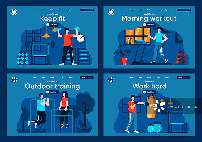 户外培训扁平着陆页人物素材图片素材