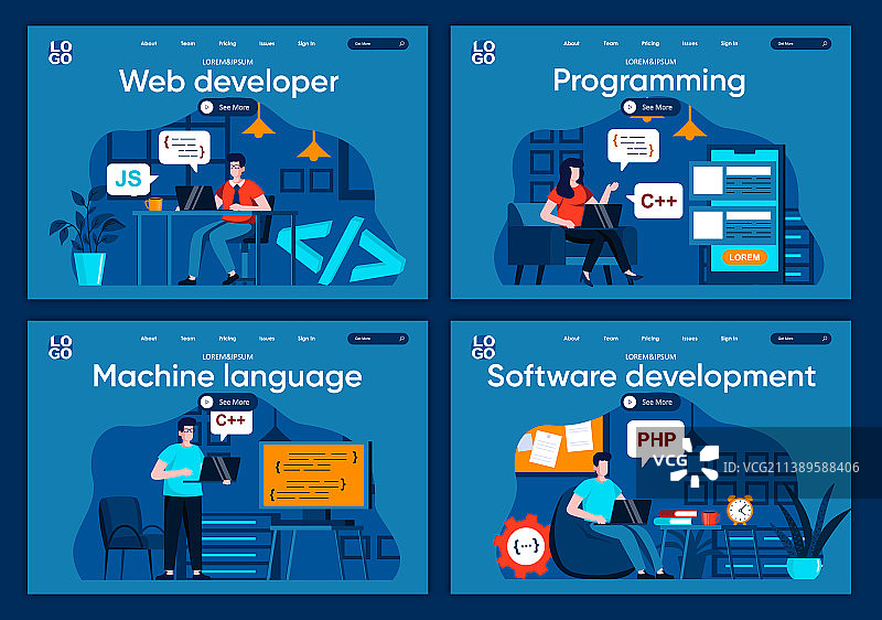 软件开发扁平化着陆页合集图片素材
