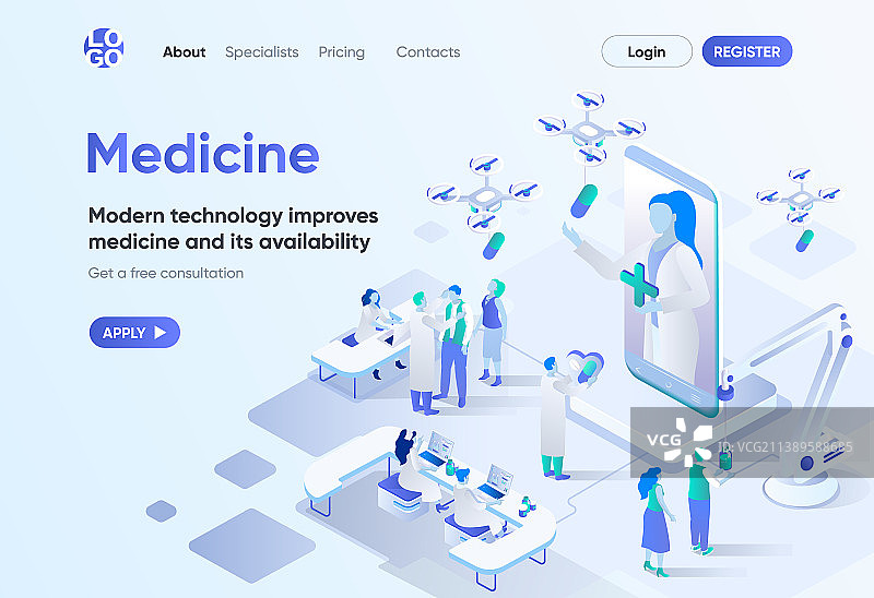 现代医疗等距风格着陆页图片素材