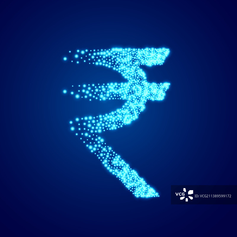 卢比符号蓝色光粒特效设计图片素材