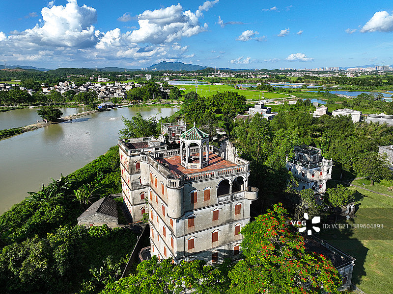 广东省江门市世界遗产开平碉楼与古村落自力村碉楼群航拍图片素材