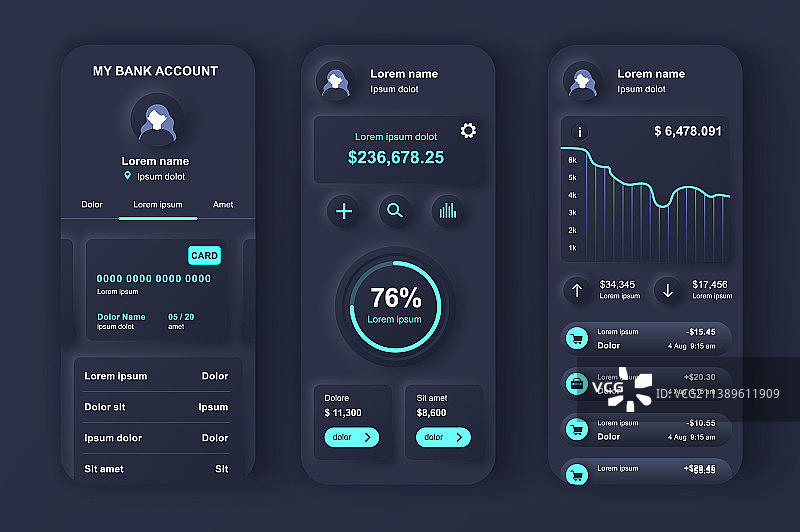 网上银行独特的新拟态设计套件图片素材